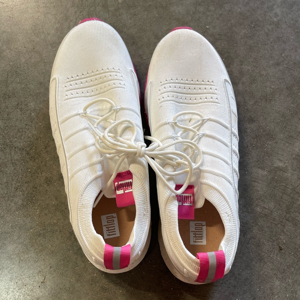 Fitflop Womens Vitamin FF E01 Knit Sport Trainers White/Pink Mix Sz 10
